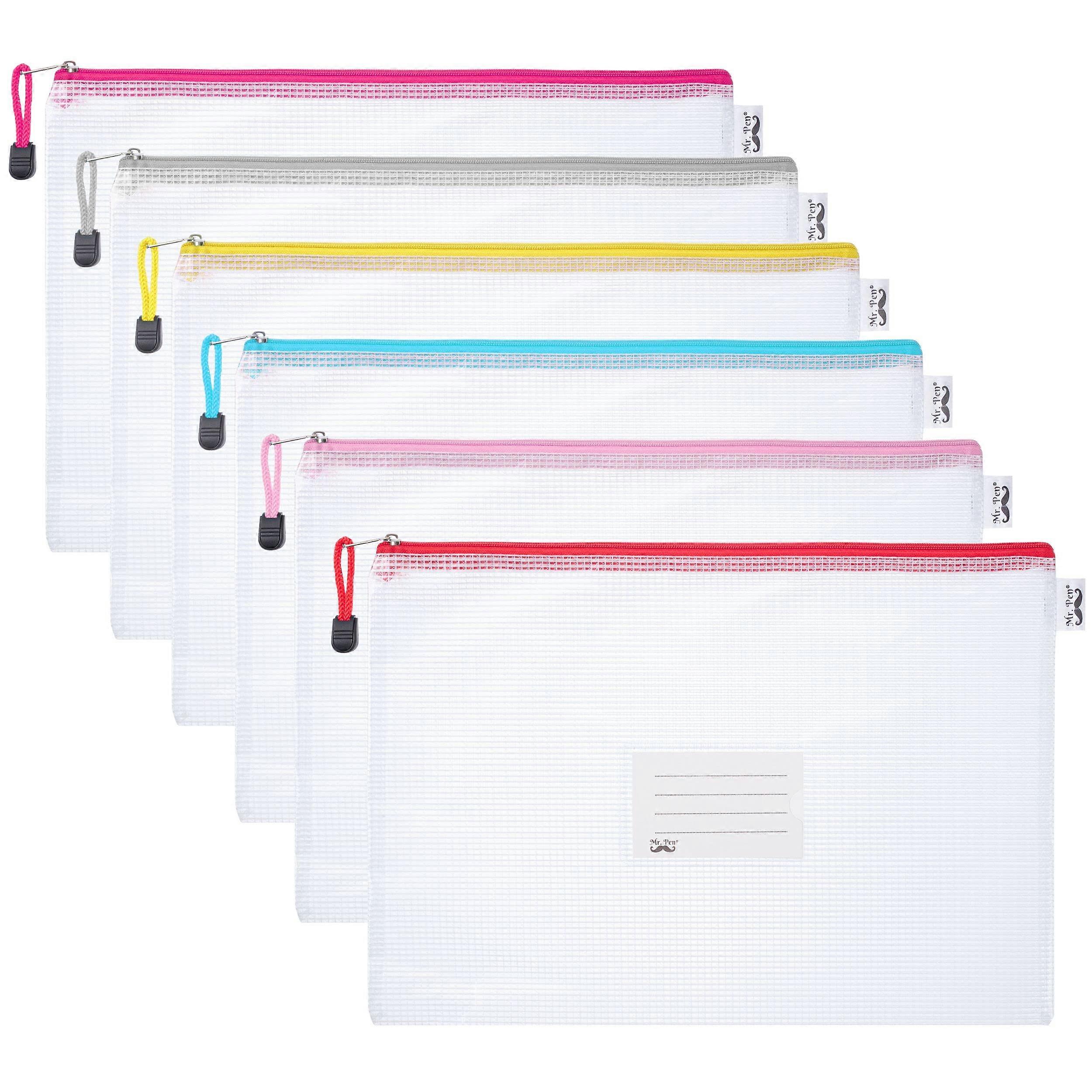 6-Pack Mesh Zipper Pouches - Labeled A4 Storage Bags for Board Games