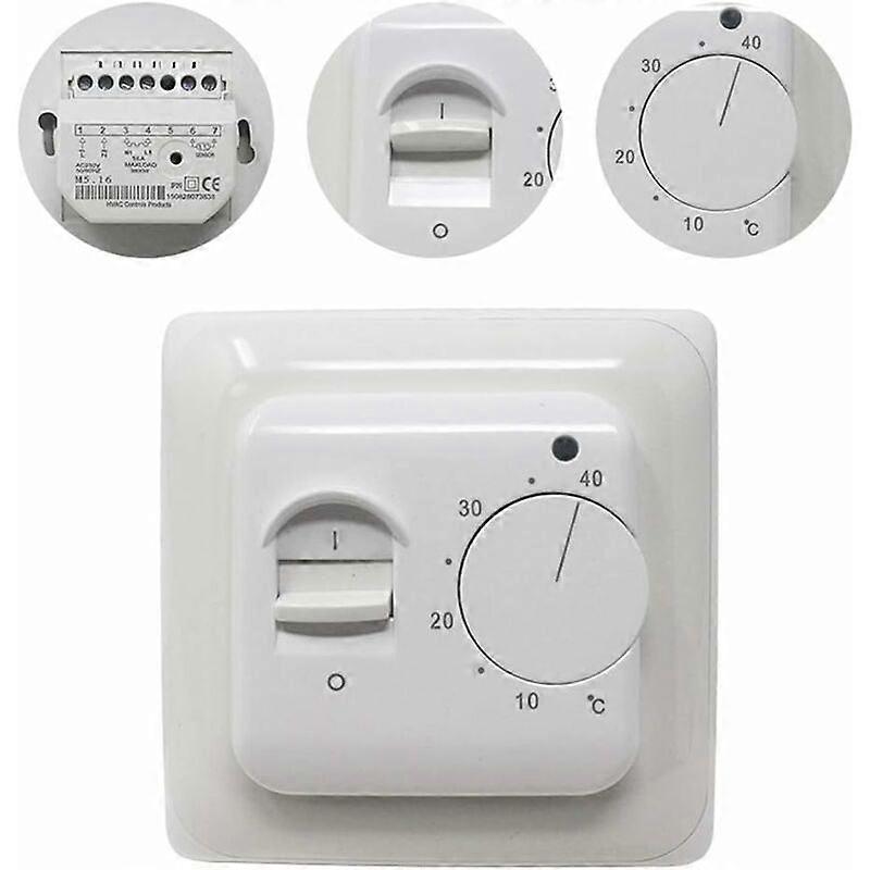 Manual Electric Underfloor Heating Room Thermostat with AC 220V 16A Sensor, Mechanical Underfloor Heating Thermostat Regulator [Energy Class A+++]
