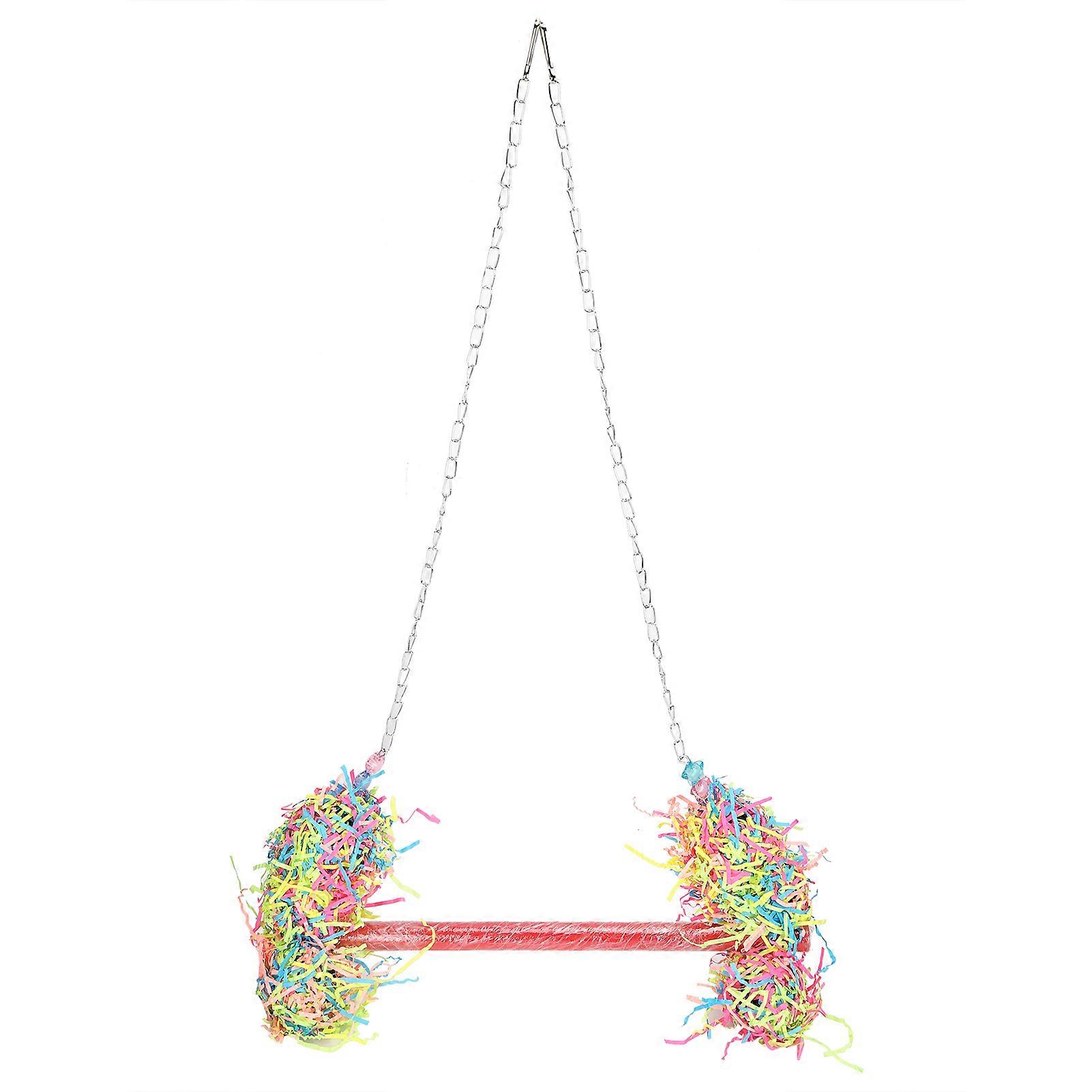 Chicken Wooden Standing Swing Toys Parrots Hanging Perch with Colorful Chew Paper