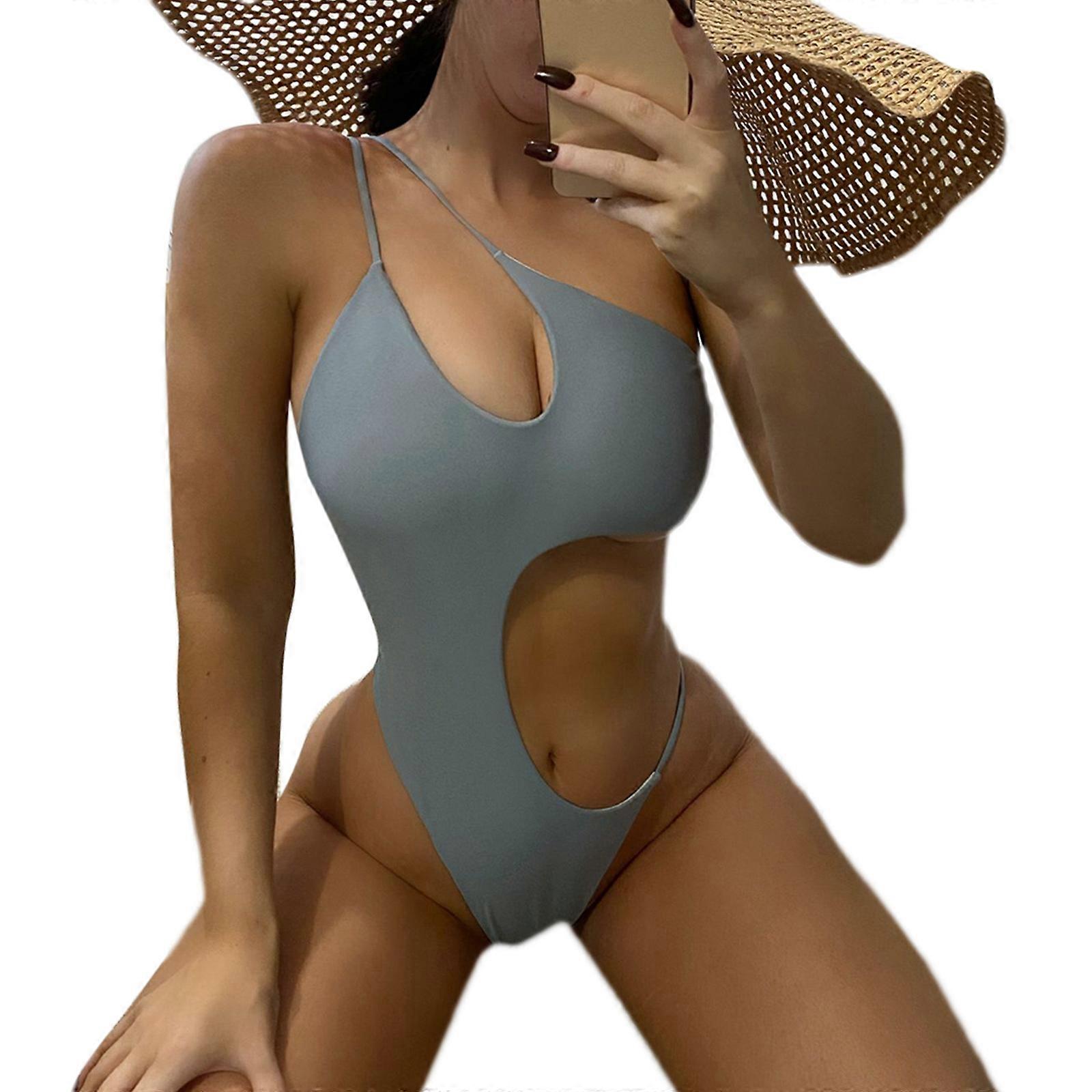 Maillots de bain dos nu Maillot de bain épaule unique Bikini Bikini Hollow High Leg Maillots de bain Tradition Maillot de bain une pièce creux S