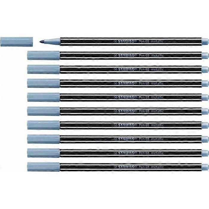 Feutre Métallisé - STABILO - Pen 68 - Set de 10 - Pointe Moyenne - Bleu Métallisé - 1.4 mm