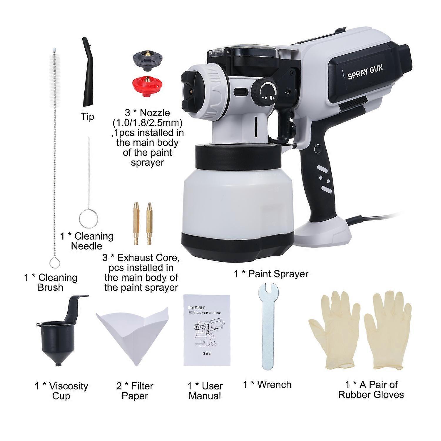 Paint Sprayer Spray Volume Control Electric Spray Paint Gun 1200ML 650W With LED Light 3 Replaceable