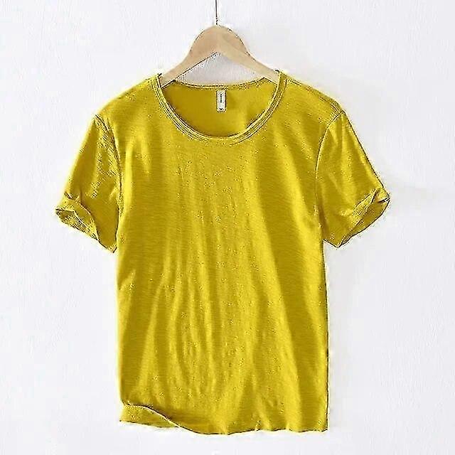 Retro Raw Edge T-shirt dla mężczyzn 100% bawełna Lekka, oddychająca, dopasowana, monochromatyczna Casu z dekoltem w kształcie litery O.