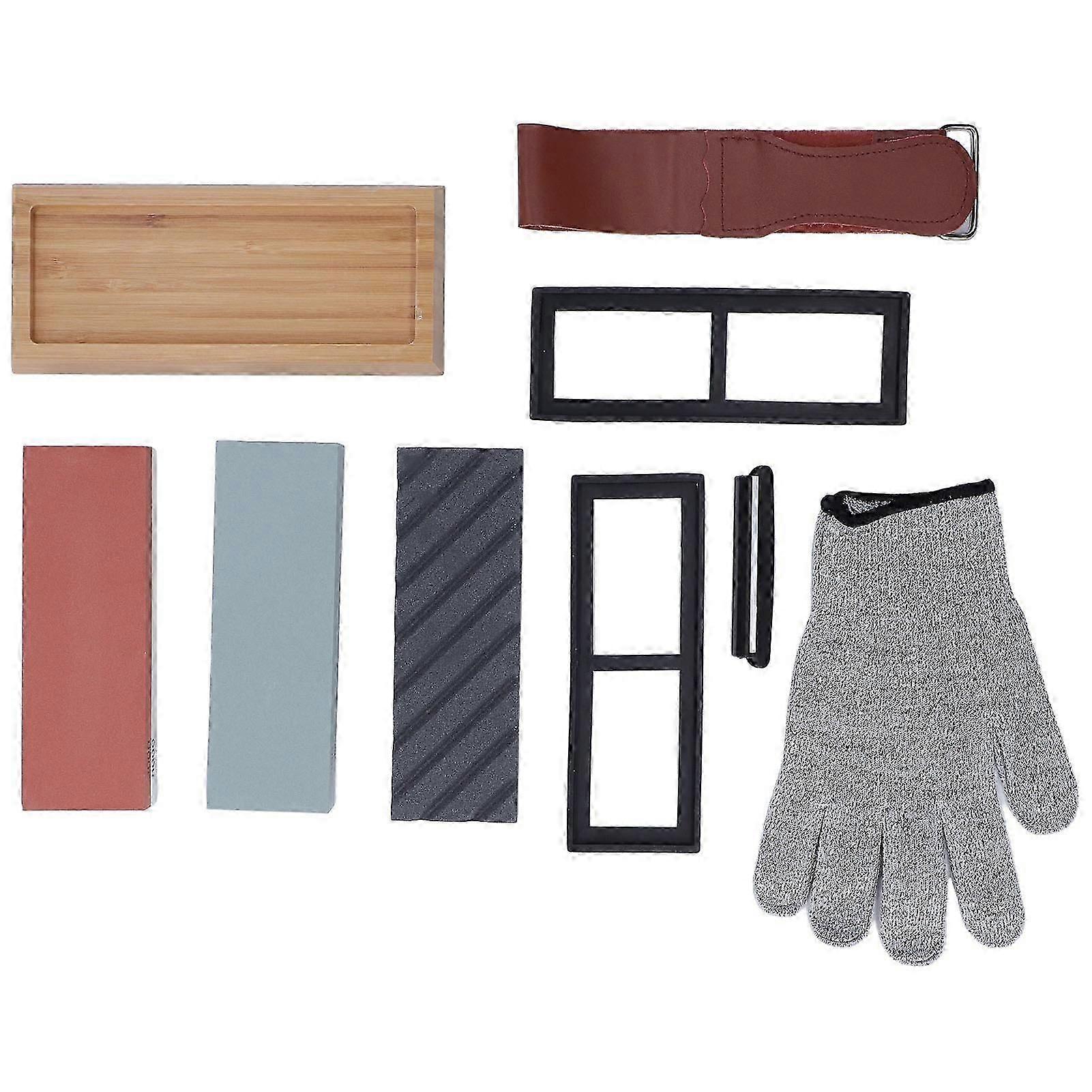 Knife Sharpening Stone Kit Bamboo Base Oilstone Professional Whetstone Sharpener Stone Set for Meat Cleaver