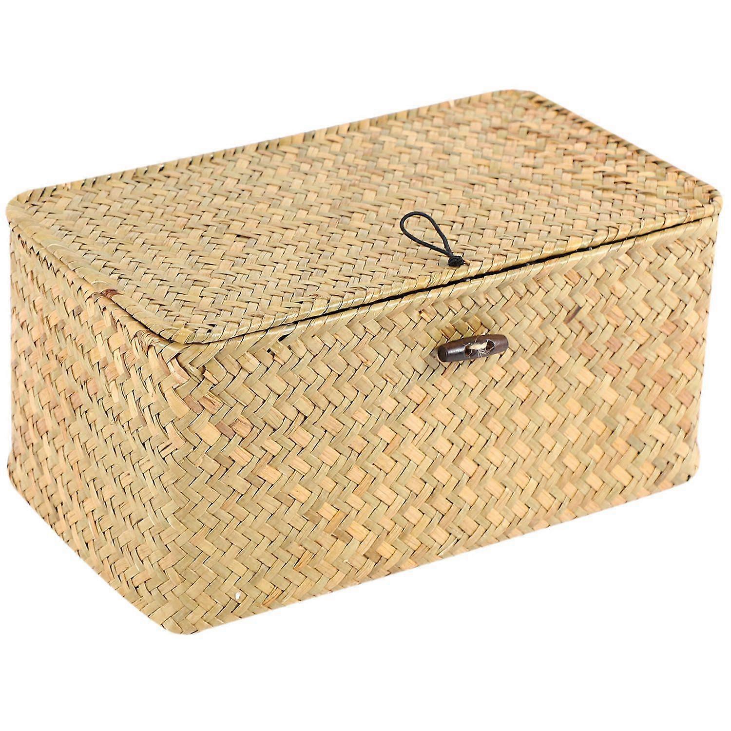 Handmade Straw Woven Storage Basket with Lid Seagrass(S)