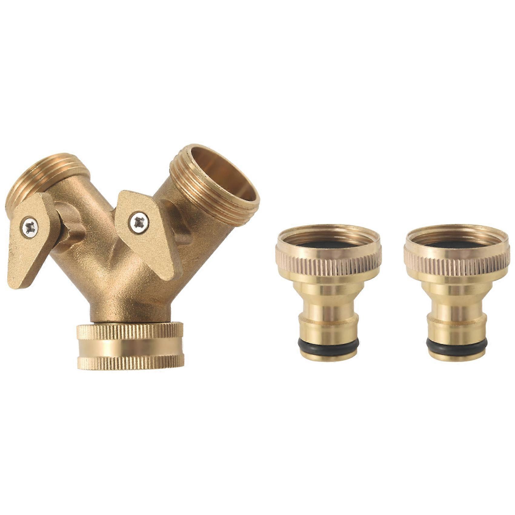 3/4 Inch 2 Way Hose Splitter Brass Y Valve Garden Tap Connector Kit