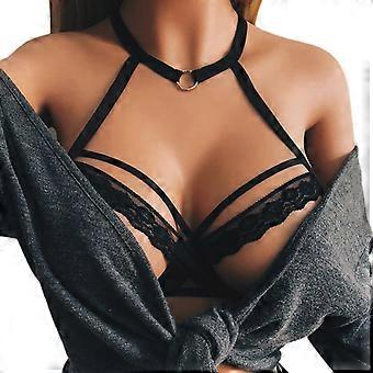 Damen Sexy Käfig Halter V-Ausschnitt Dessous Bustier Hohl Offene Körbchen Harness BH Cris