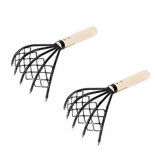2pcs Clam harrow Carbon Steel Clam Rake with Net Oyster Shell Digging Tool Rake Tool