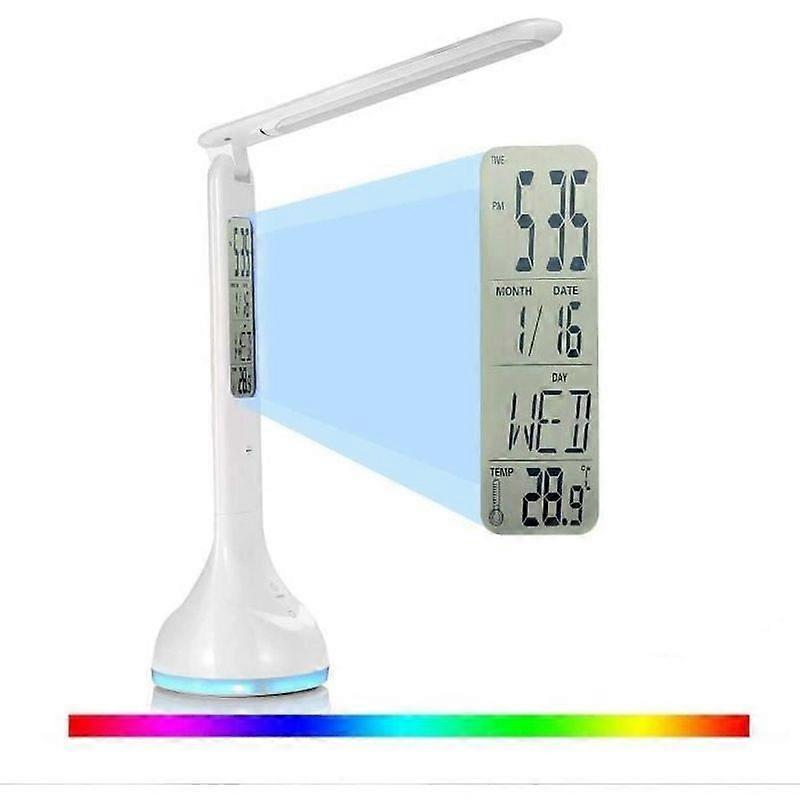 Foldable LED Desk Lamp Dimmable Touch Control Rechargeable Table Lamp with Calendar Temperature Alarm Clock Night Lights