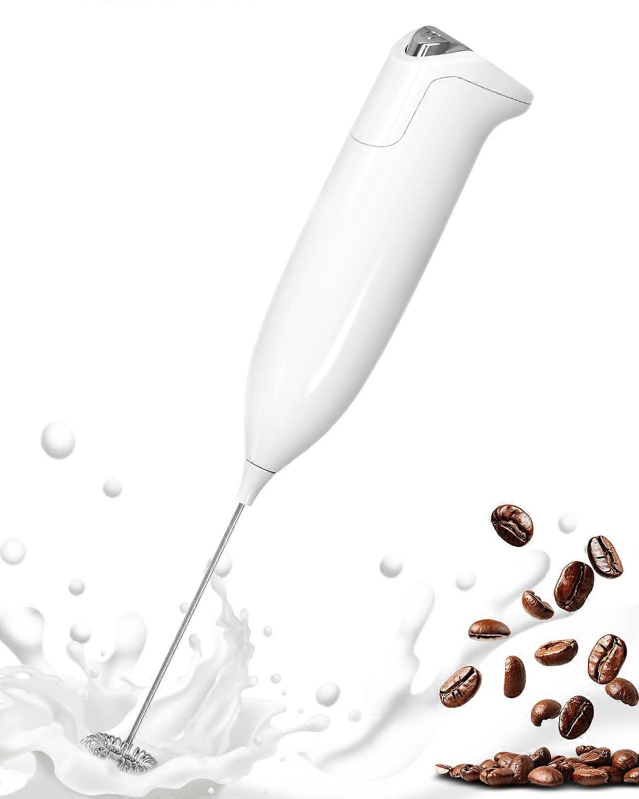 Milk Frother Handheld Electric Foam Maker with Stainless Steel Whisk, Battery Operated Mixer for Cappuccino and Latte, White