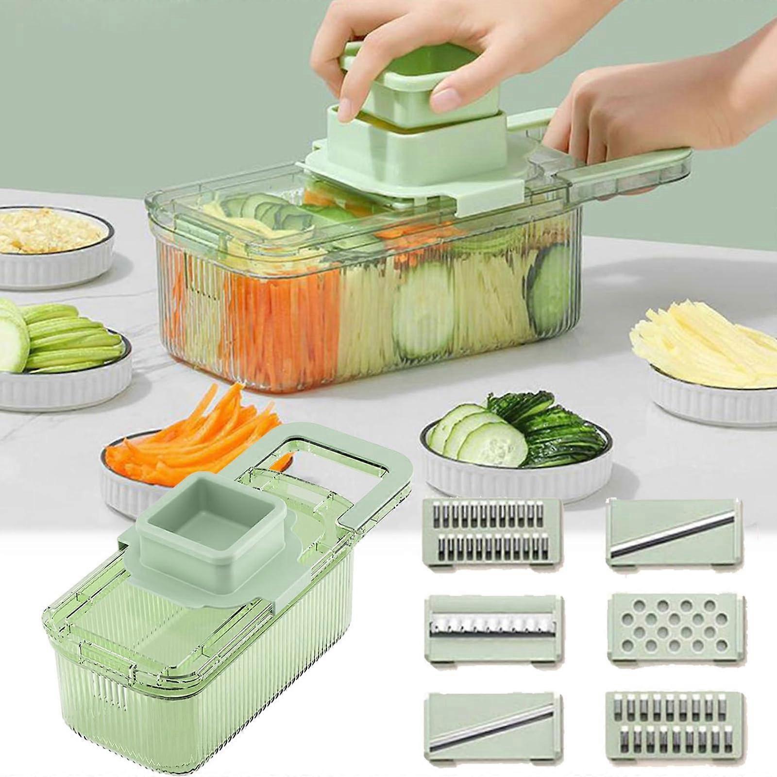 Multifunctional Grater with 6 Cutting Tools, Round Vegetable Chopper, Comes with a Container