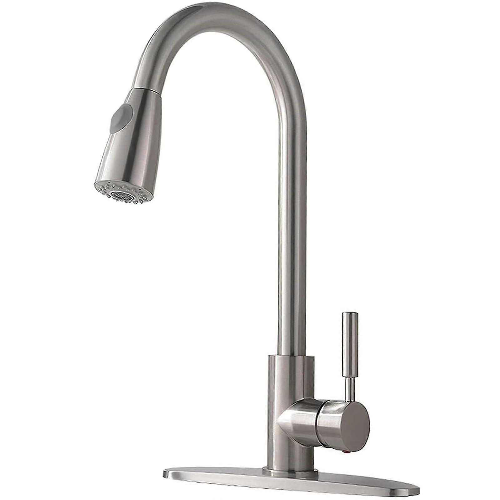 Brushed Nickel Kitchen Faucet With Pull Down Spray High Arc Modern Farmhouse Style Deck Plate Single Handle