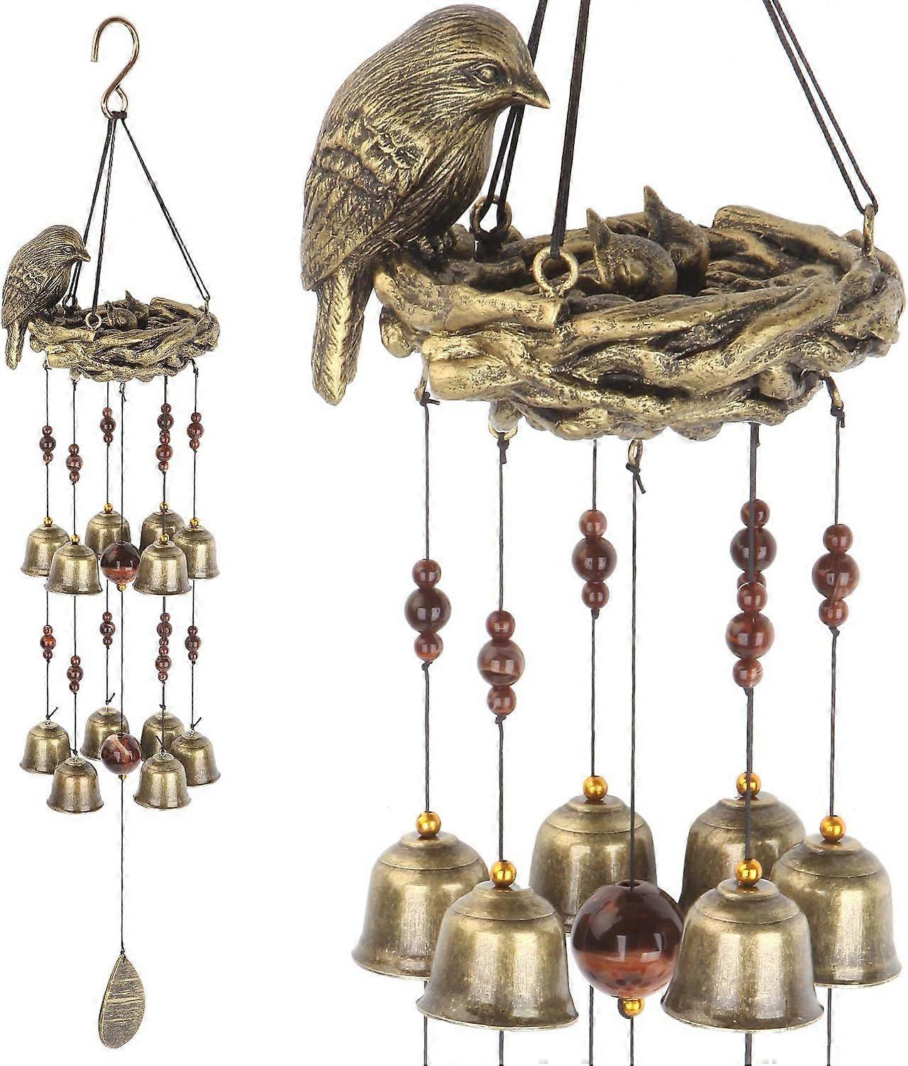 Bird Nest Wind Chime, Bird Bells Chimes with 12 Wind Bells for Glory Mothers Love Gift, Garden Backyard Church Hanging Decor, Bronze