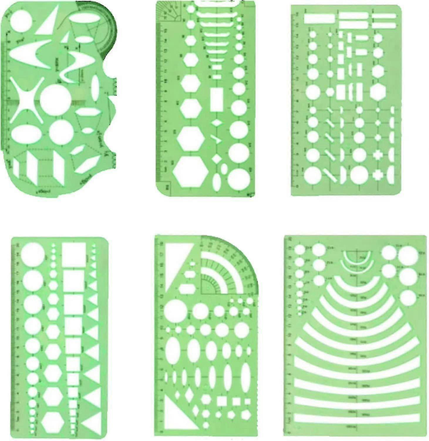6 Pieces Geometric Drafting Templates Green Geometric Templates Ruler Geometric Shape Plastic Templates With Circles Circle And Oval Template For Offi