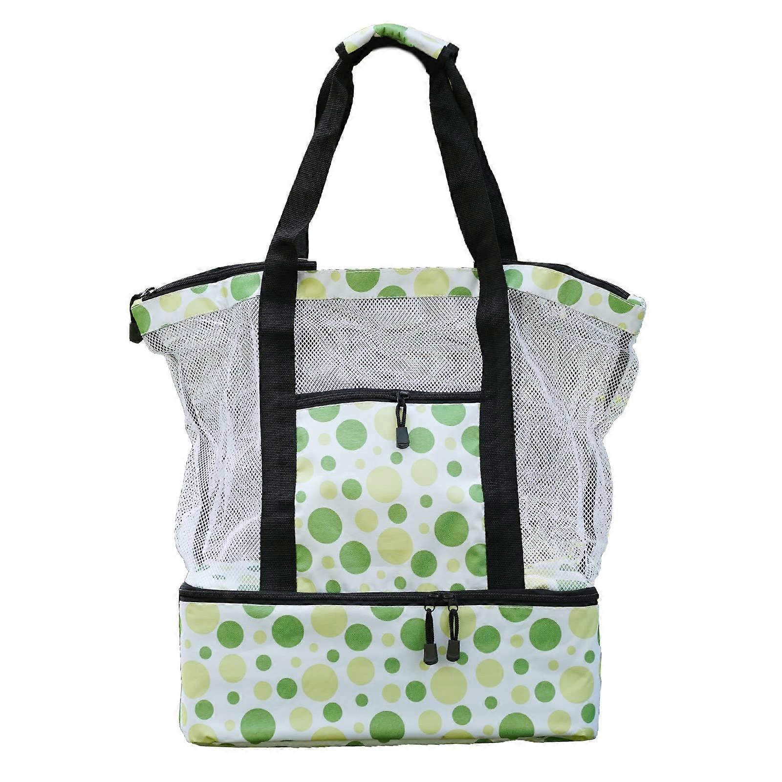 Beach Bag with Cooler - Knitted Green Beach Bag with Zipper for Pool Gym Outdoor Use, Large Capacity and Stylish Design