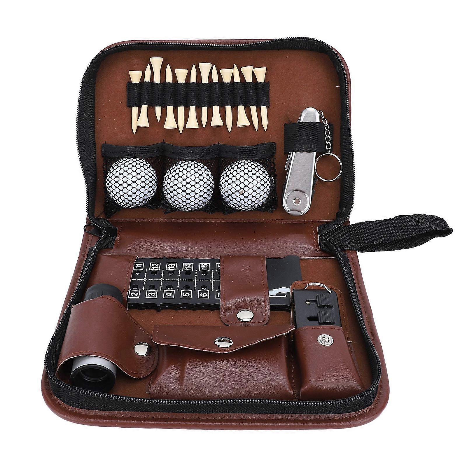 Kit with Divot Tool Balls Ball Clamp Scoreboard Rangefinder Tees PU Bag All In One Golf Accessories Set for Gift