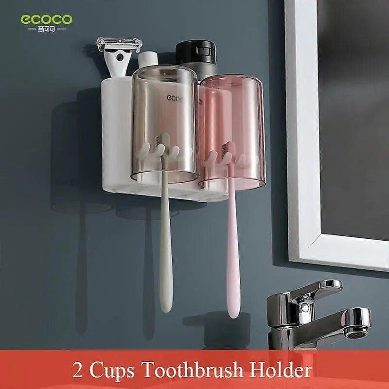 ECOCO Wall Mounted Toothbrush Holder Automatic Toothpaste Squeezer Dispenser Mouthwash Cup Storage Rack Bathroom Accessories