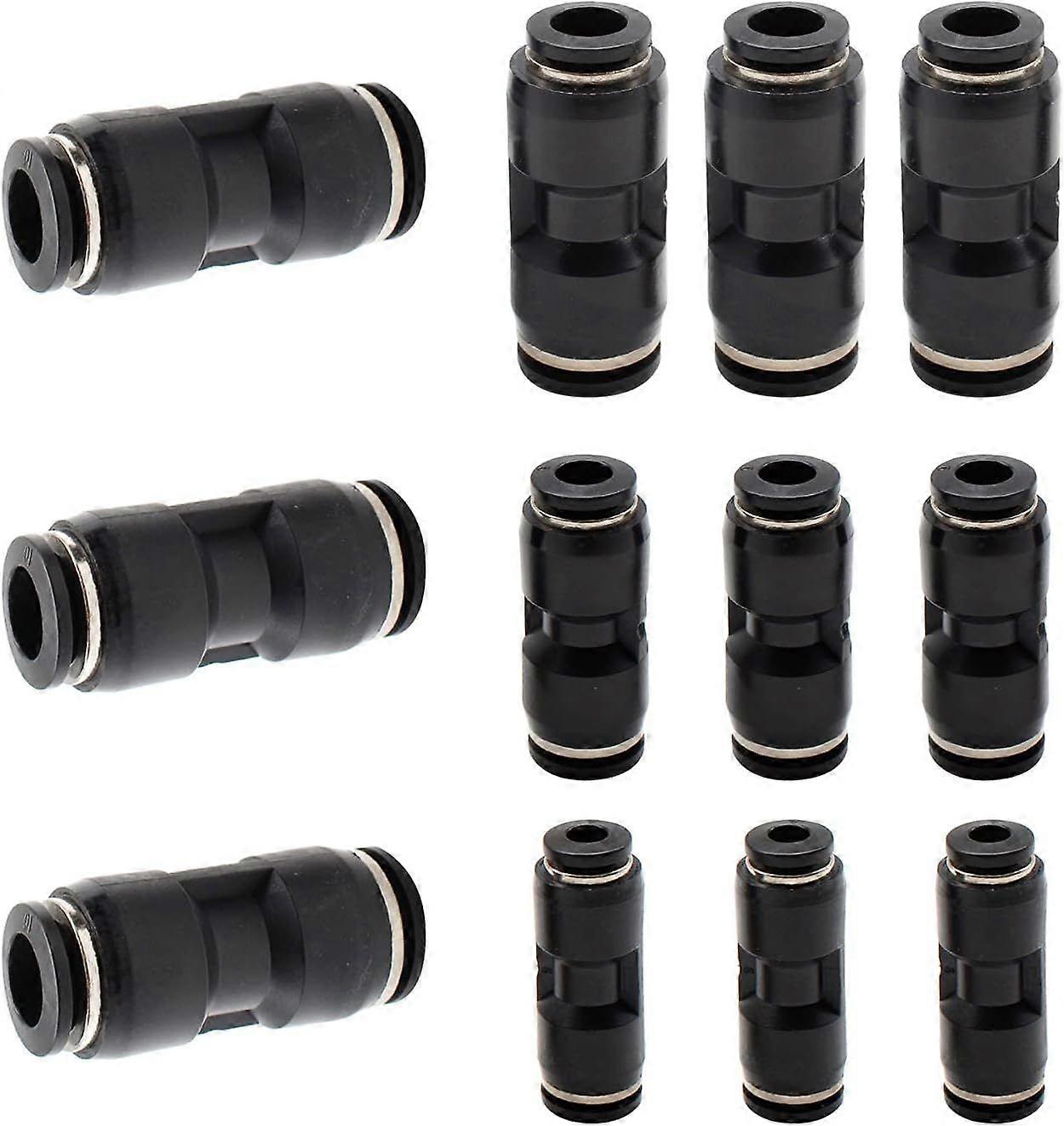12 Pieces Pneumatic Quick Connectors, Plastic Straight Union Connect, Black Push Quick Connector, Suitable for Tracheal Equipment