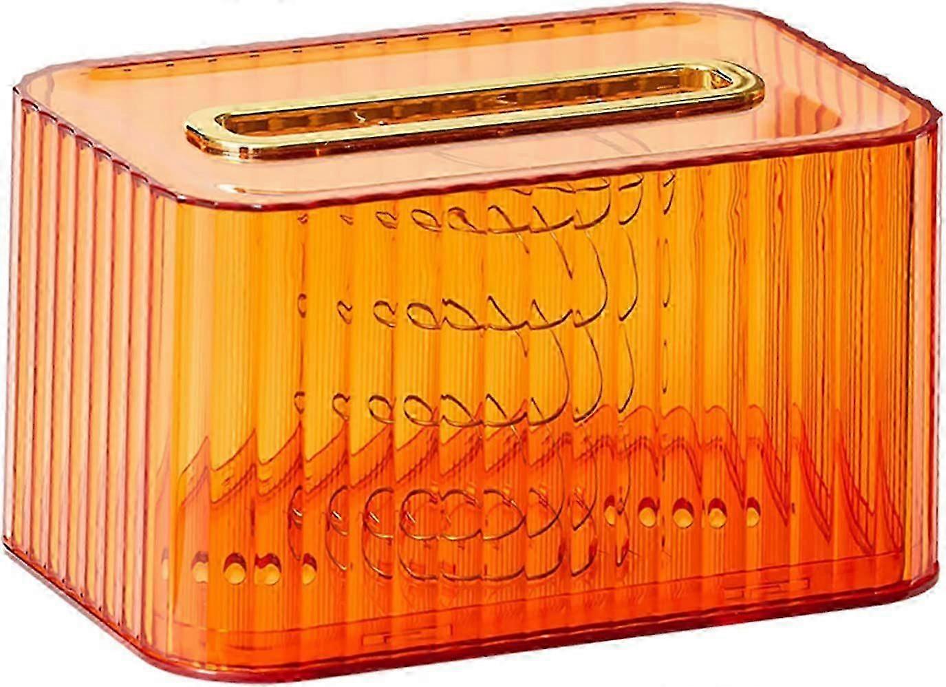 Taschentuchabdeckung Rechteckige Taschentuchbox-Abdeckung Durchsichtiger Taschentuchbox-Halter Taschentuchspender für Heimbadezimmer Schlafzimmer Kommode (Orange)