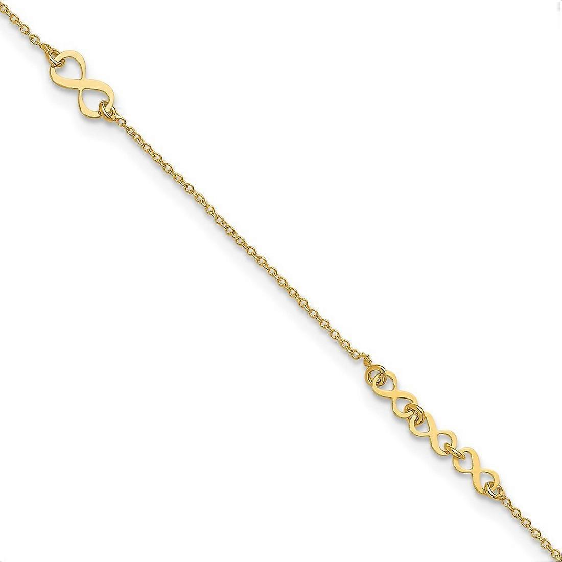 10k Solid Yellow Gold Polished and Sparkle Cut Infinity Plus 1in Extension Anklet 10 Inch-Anklet for Women
