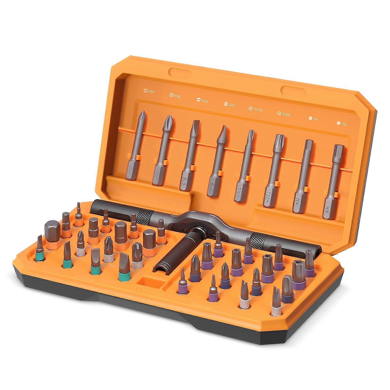 Precision Screwdriver Set 42-In-1 Ratchet Screwdriver Bit Set Magnetic Mini Screwdriver With Case Glasses Repair Tool Kit Orange
