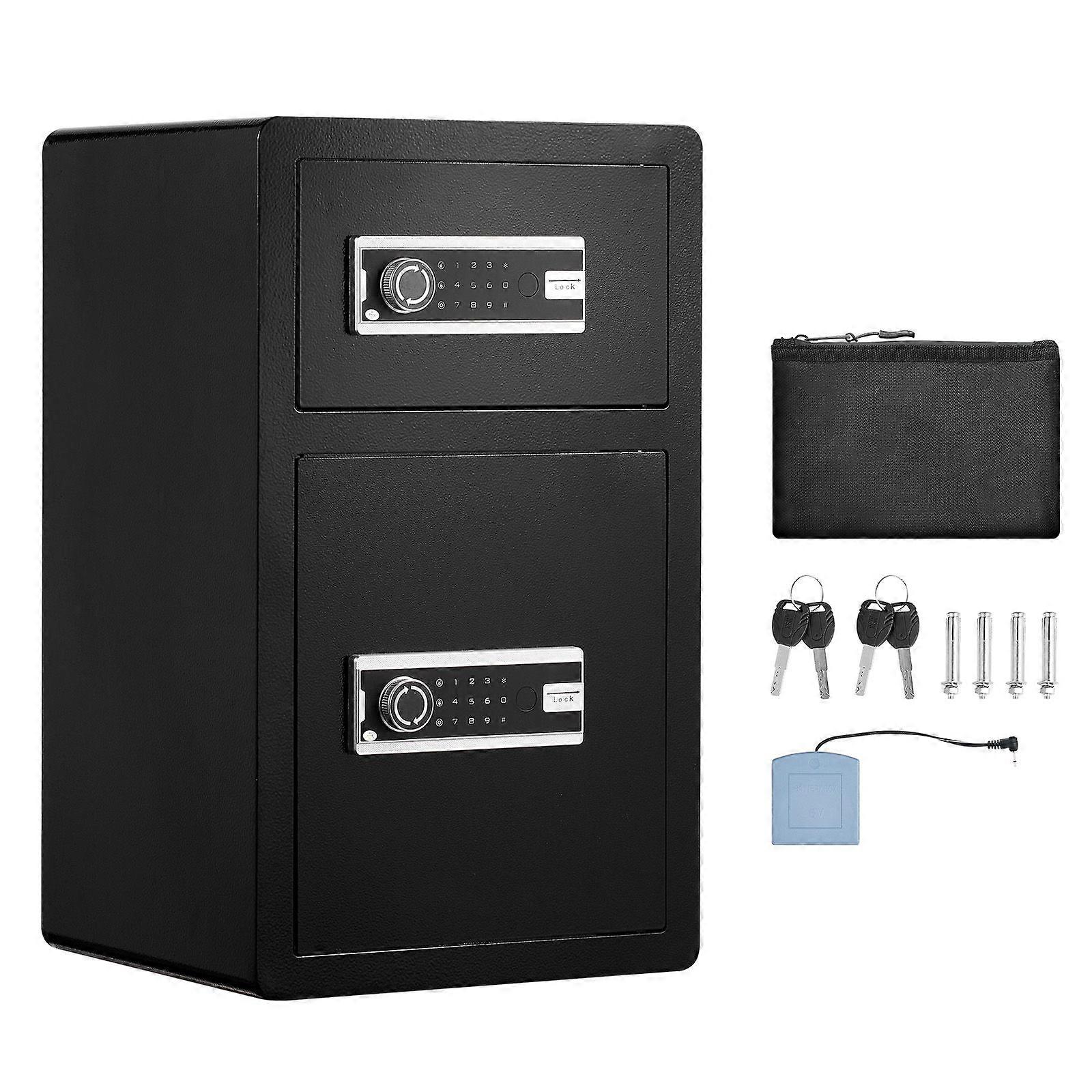 Double Doors 4.5 cu.ft Safe Box with Key Lock & Password, Safe Lock Box with Fireproof Bag, Key Rack, LED Light and 2 Divider, Black
