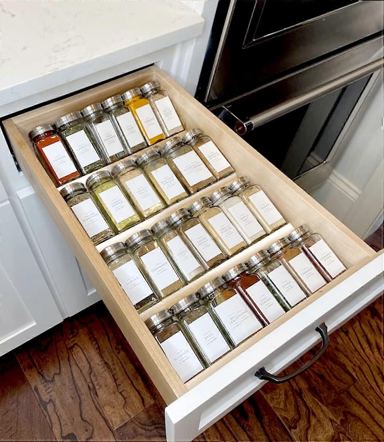 Clear Acrylic Spice Drawer Organizer, 4 Tier Seasoning Jars Drawers Insert, Kitchen Spice Rack Tray for Drawer/Countertop (Jars not included)