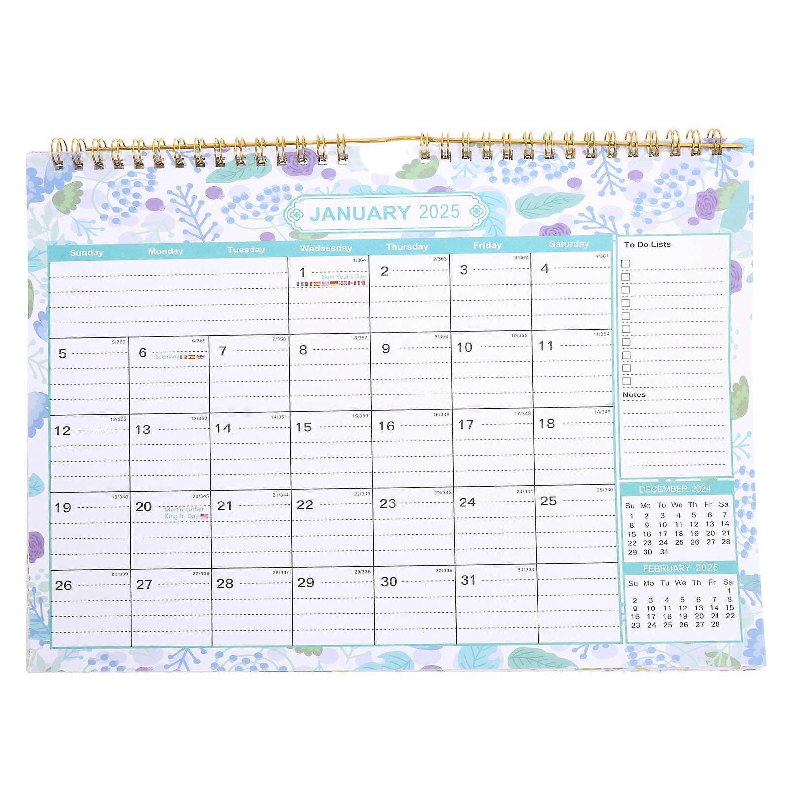 Floral Wall Calendar with Spiral Binding, Large Font Daily Planner for Home, Office, Classroom – Clear Layout for Easy Scheduling and Notes