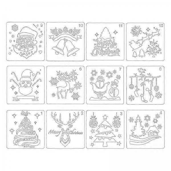 2x 12 stykker jule stencils skabeloner glædelig jul jul genanvendelig