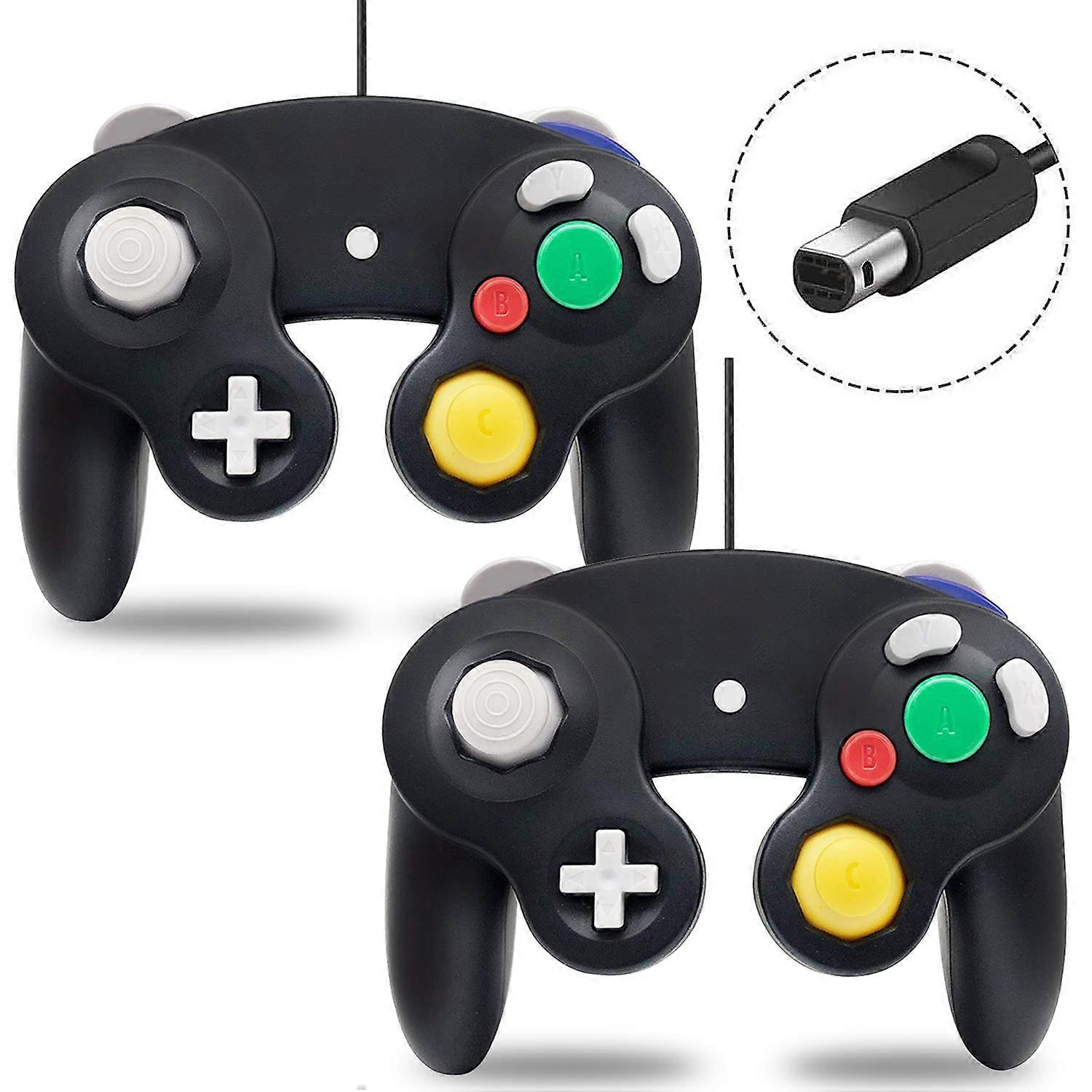 2 pack GC Controller, Wired Controller for PC Wii Nintendo Gamecube (Black)
