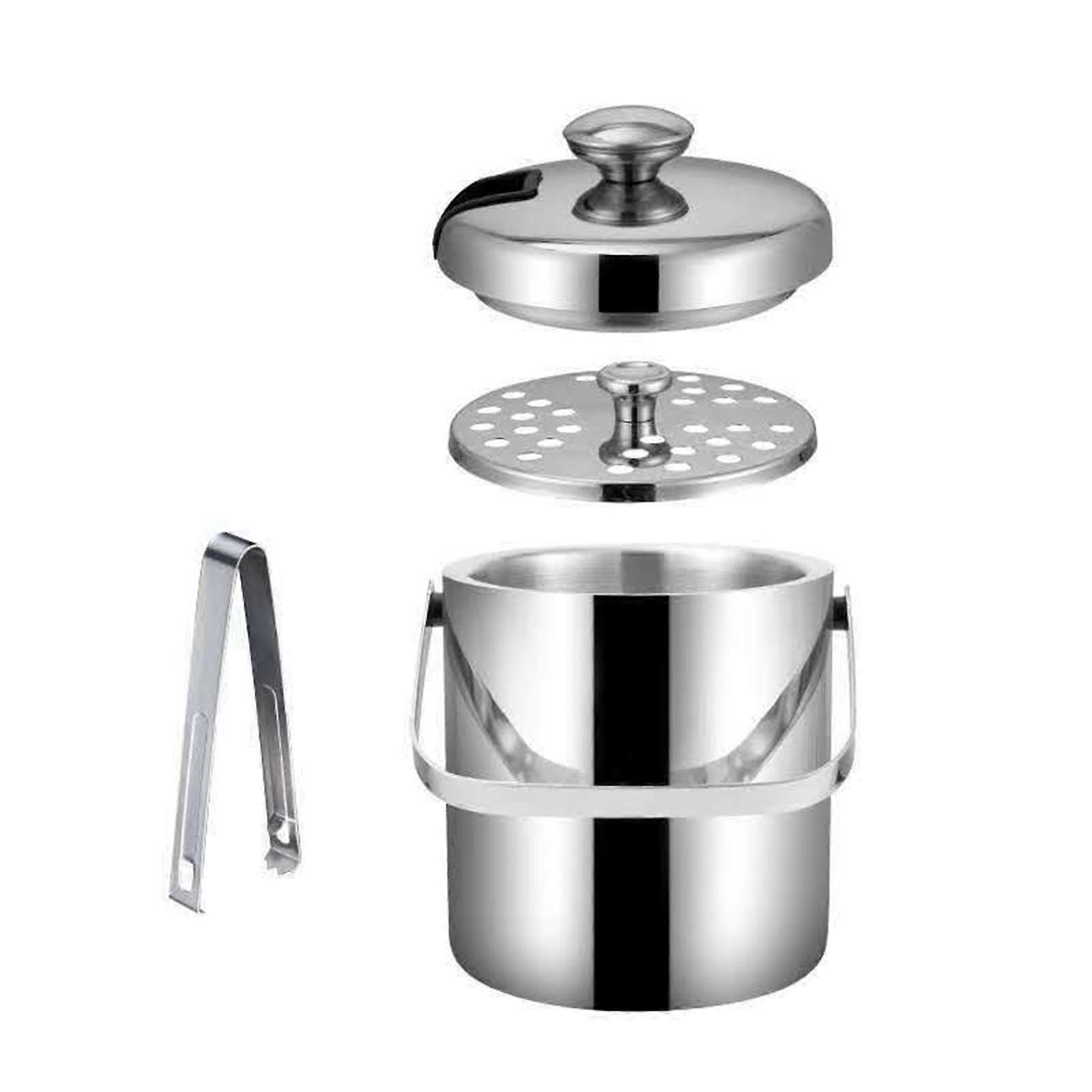 Double Wall Insulated Ice Bucket for Cocktails Bar Party Stainless Steel Ice Container with Lid Strainer Tongs Clip
