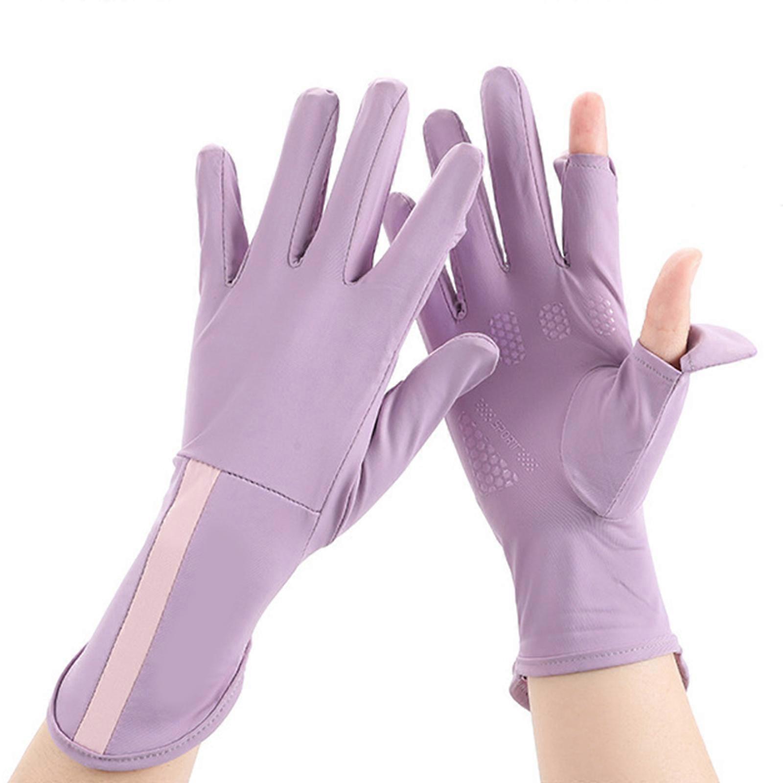 Allonger les poignets Gants de refroidissement avec deux doigts exposés femmes respirant journée chaude plein doigt gants cadeau d’anniversaire pour fille violet