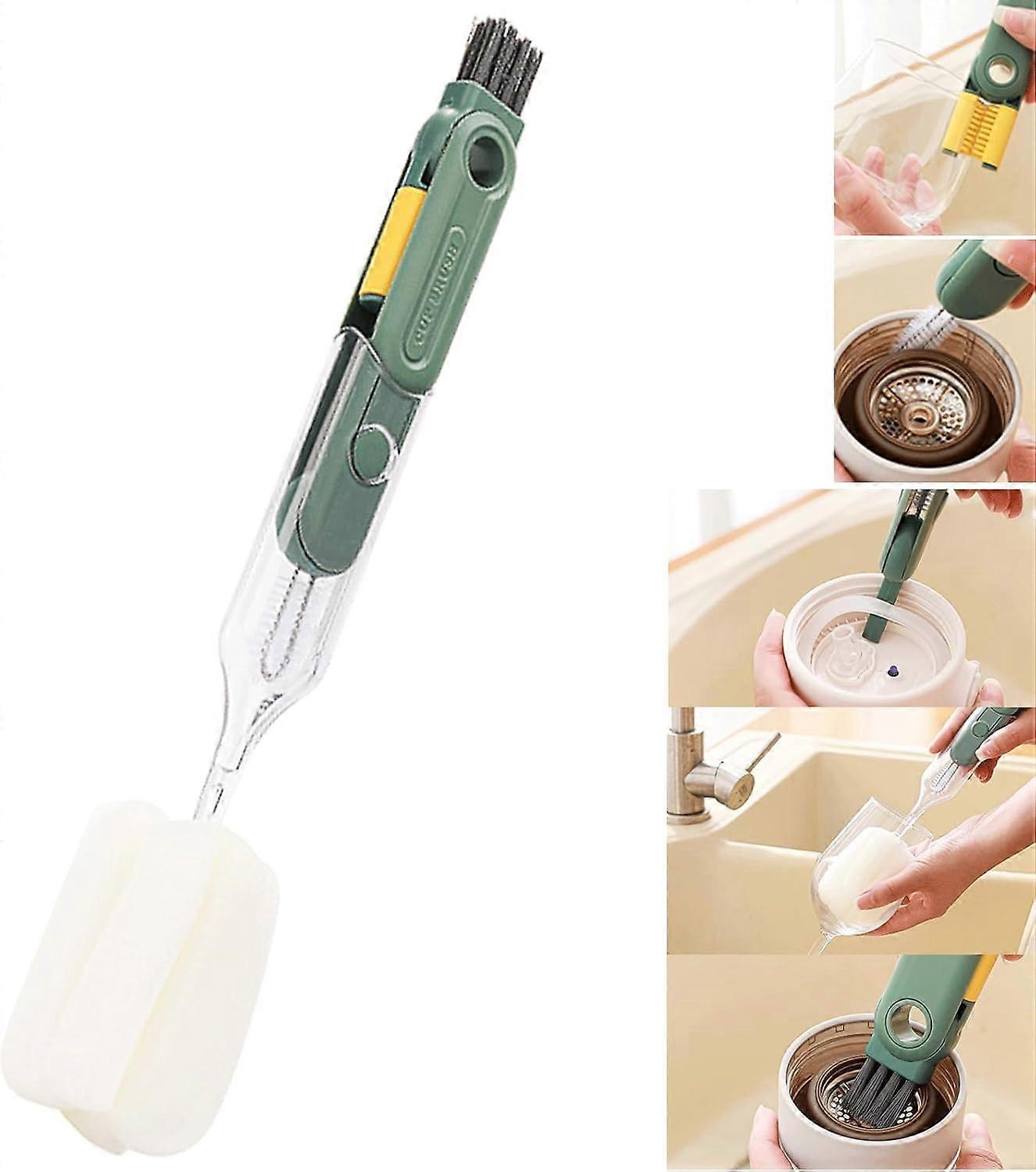 Silicon cleaning brush set, 5in1, multifunctional cleaning tool set with sponge bottle brush, multipurpose bottle brush cleaner set (green)