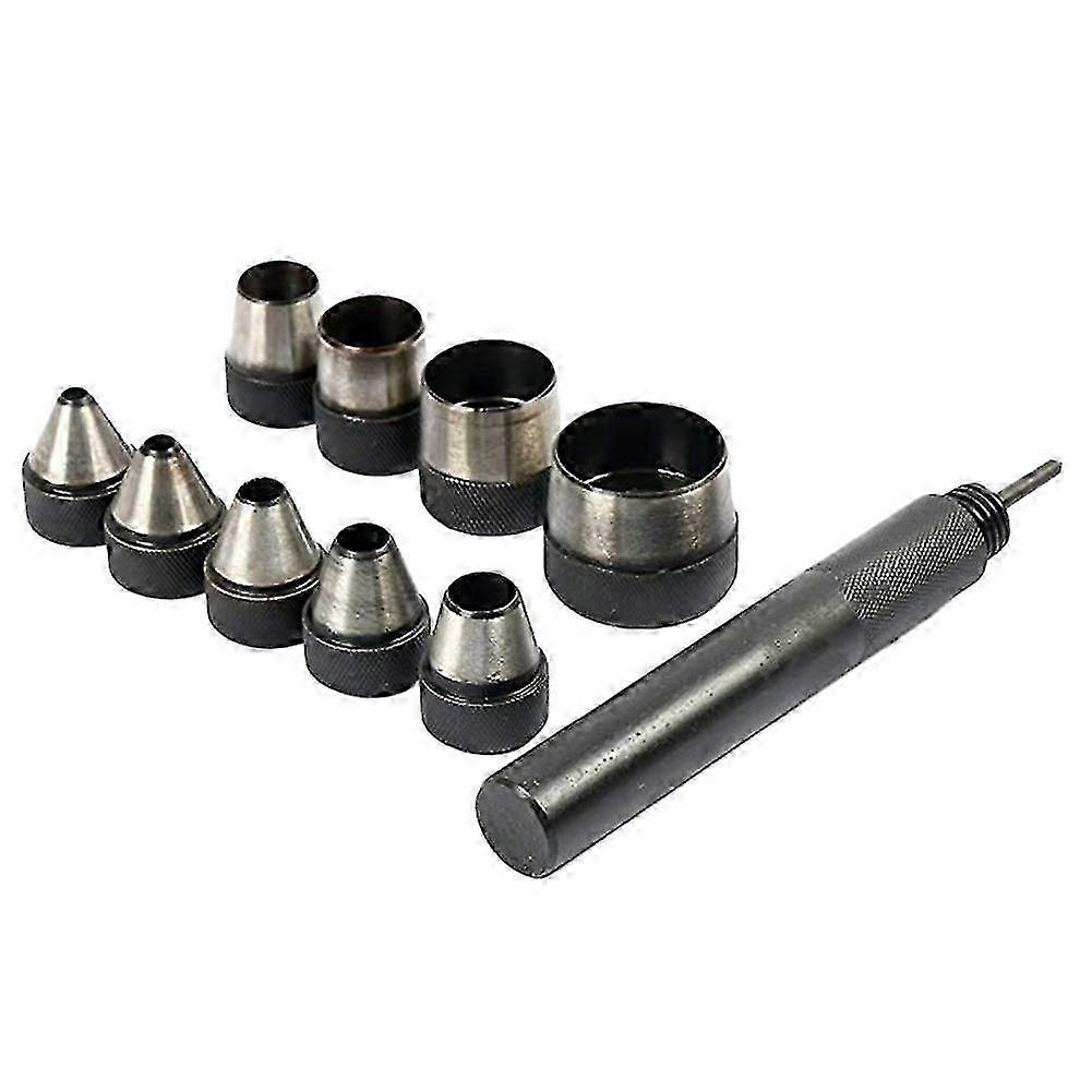 Heavy-Duty Interchangeable Hollow Hole Punch Set with Handle, 10-Piece Large Tool Kit for Various Applications