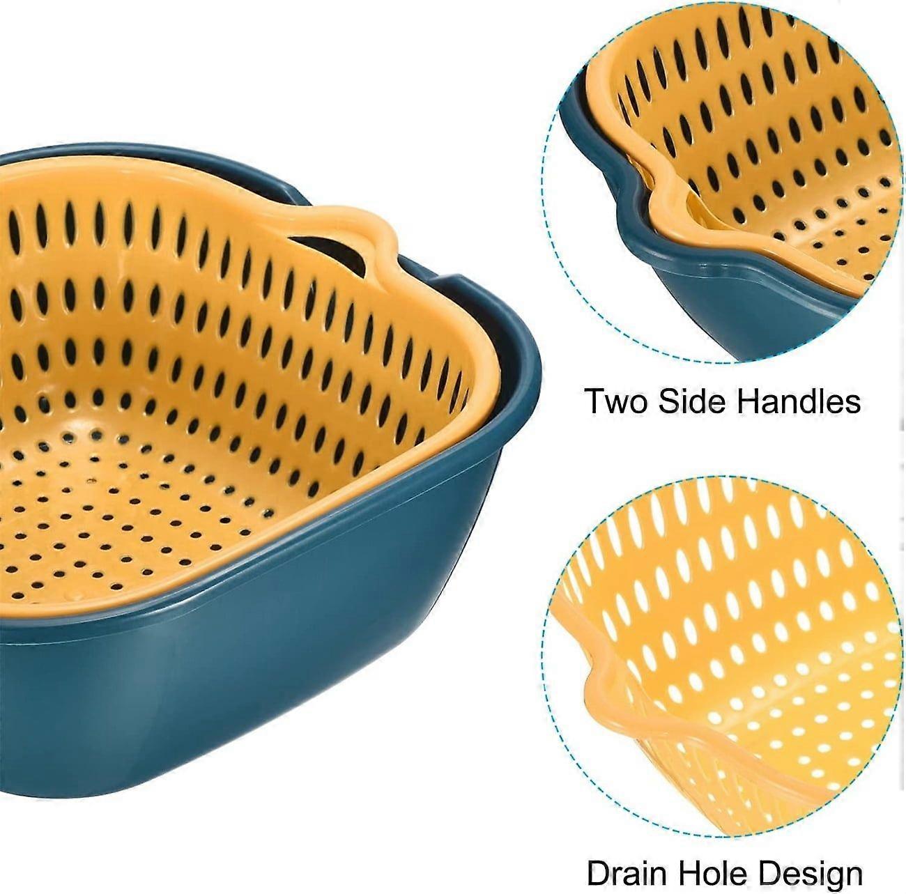 3 Piece Colander Set, Three Different Sizes, Plastic Kitchen Double-Layer Drain Basket, Stackable, For Soaking Or Washing Fruits And Vegetables
