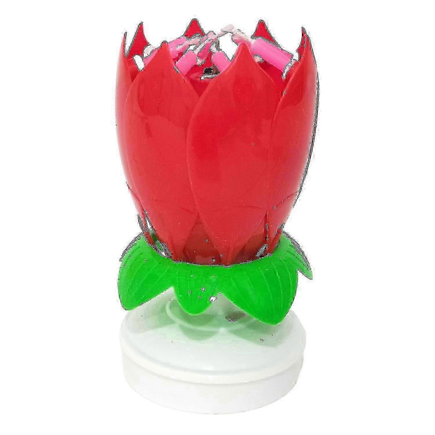Rotating Lotus Electronic Candle for Birthday Cake - Red