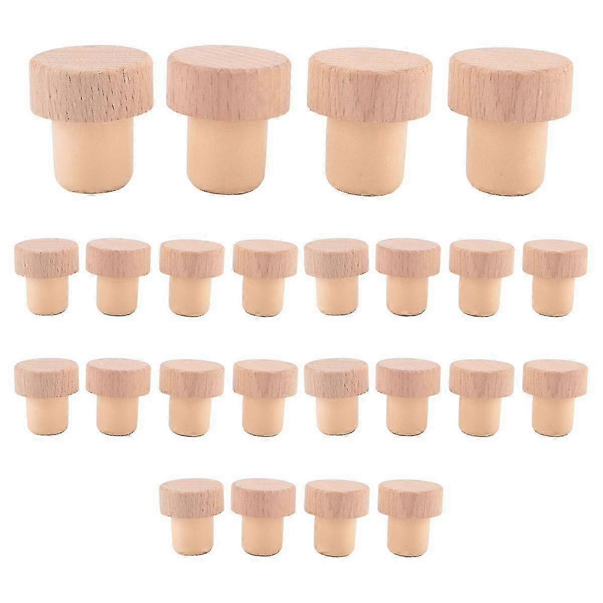 24pc T-Shaped Wine Corks - Wood & Rubber Reusable Stoppers for Bottles