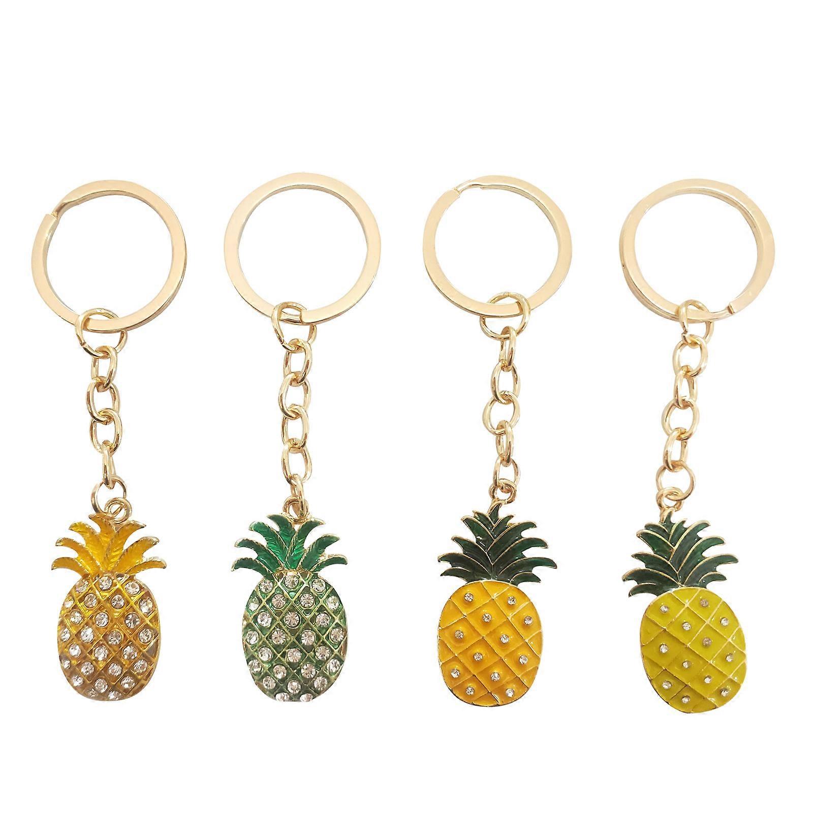Shiny Pineapple Key Chains Decorative Keyring for Bags and Keys 4pcs Assorted Color Lightweight