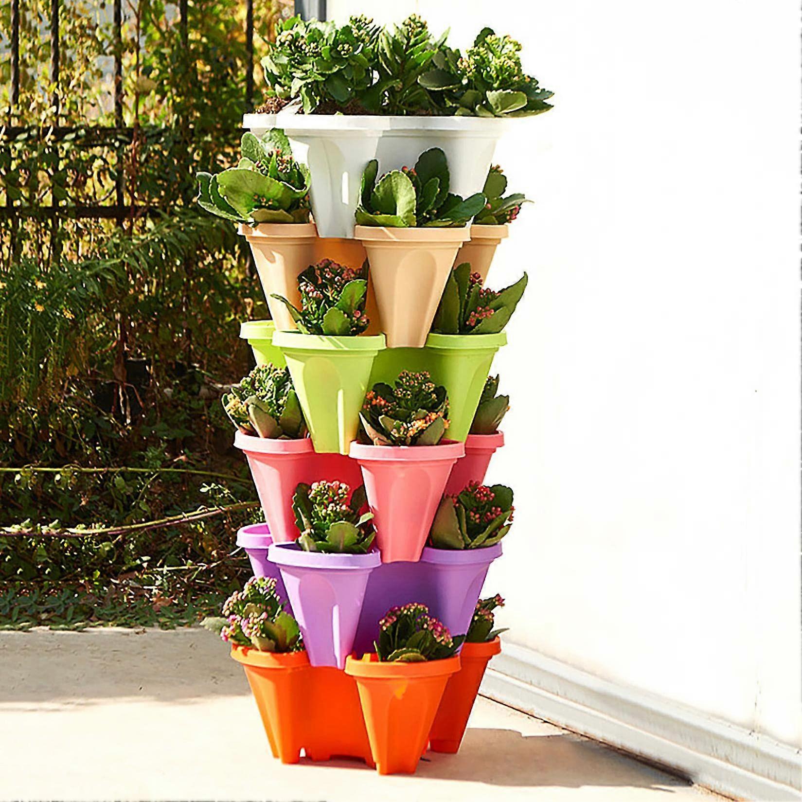 Plastic Stackable Flower Pot, Large Strawberry Tower, Raised Bed, Plant Tower (BRed)
