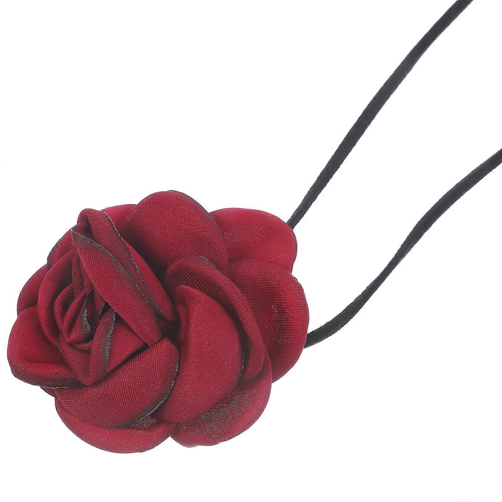 Kadın Romantik Gül Şekli Kırmızı Tiftik Dekoratif 1 Set Çiçek Gerdanlık Kolye