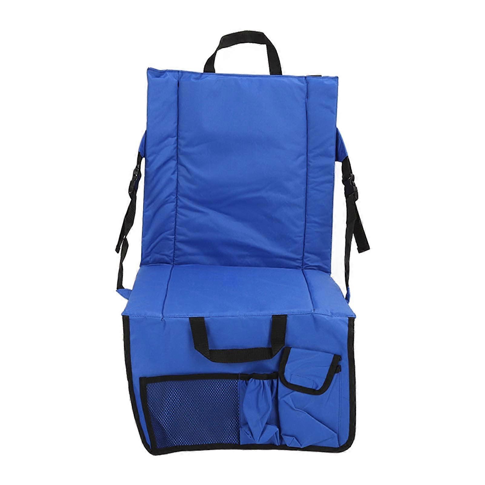 Folding Stadium Chair Adjustable Angle Oxford Fabric Bleacher Cushion with Bag for Picnic BBQ Sand Beach blue