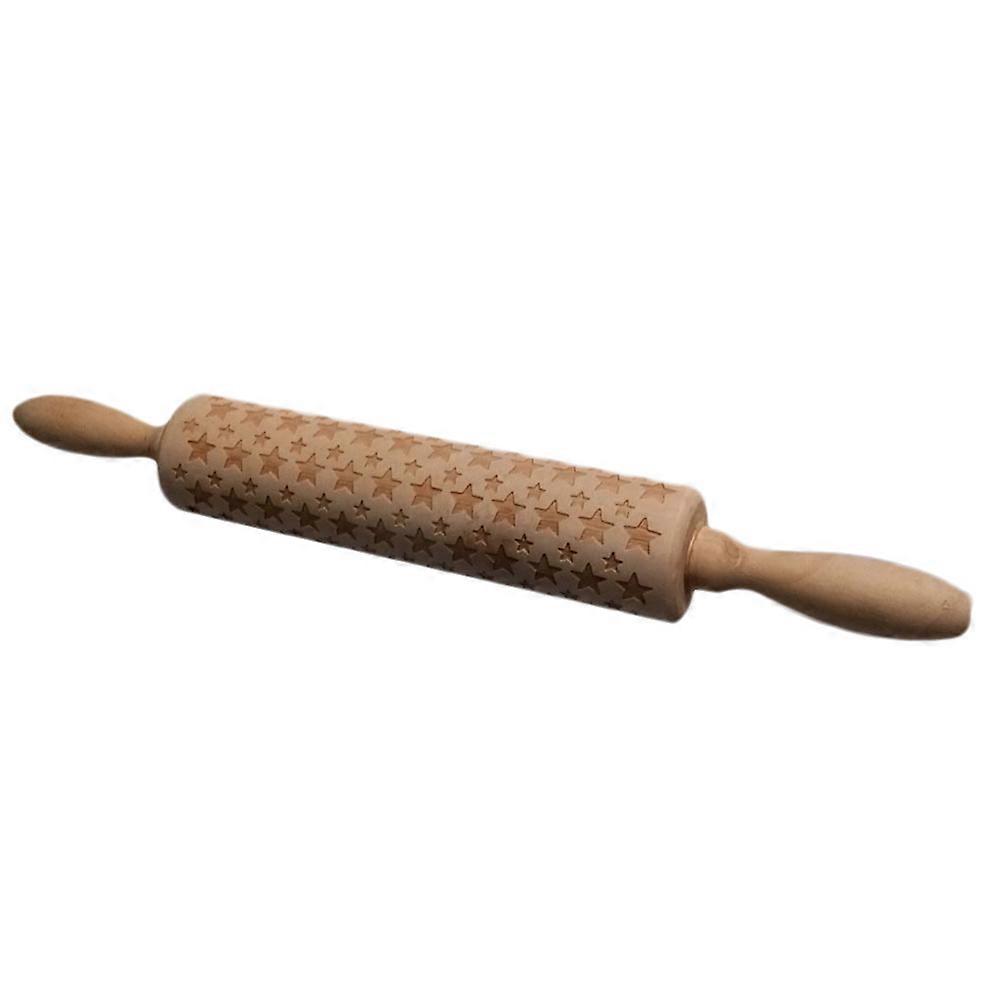 Pastry Rolling Pin Wooden Baking Tool for Fondant Rolling Engraved Design Light Brown 1Pack