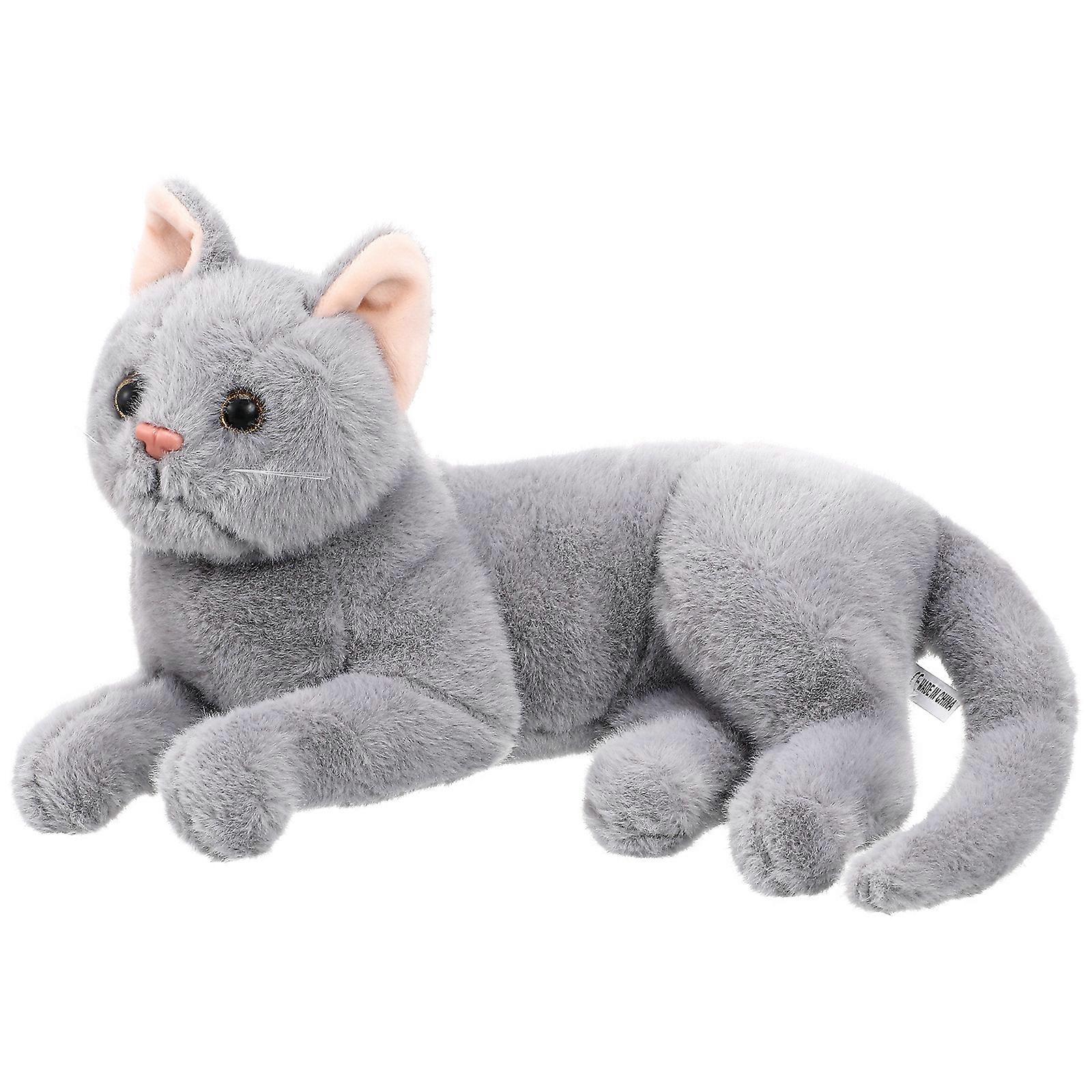 Simulation Animal Doll Cartoon Shaped Stuffed Cat for Kids Toy Room Decoration Grey 1Set