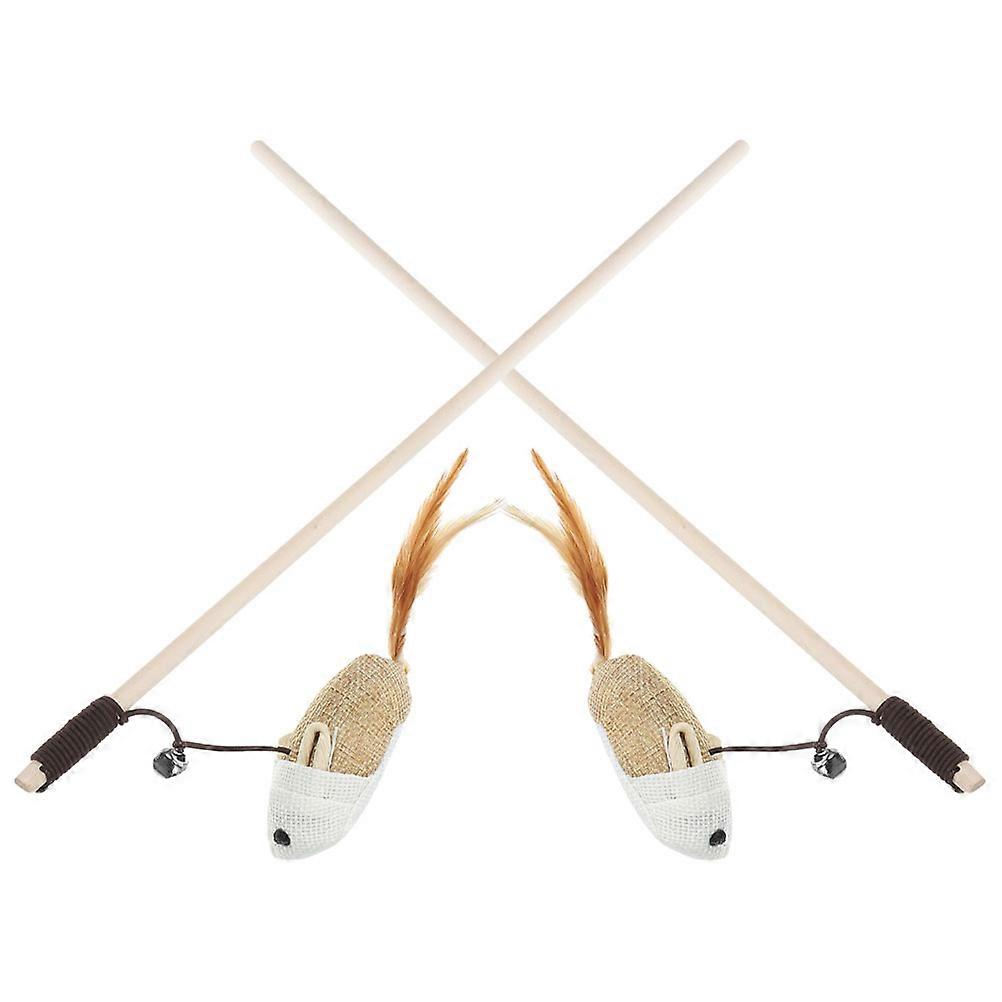 2pcs Interactive Cat Teaser Wand with Bell, Cloth Mouse & Cotton Rope – Fun Wooden Wand for Indoor Play & Kitten Entertainment