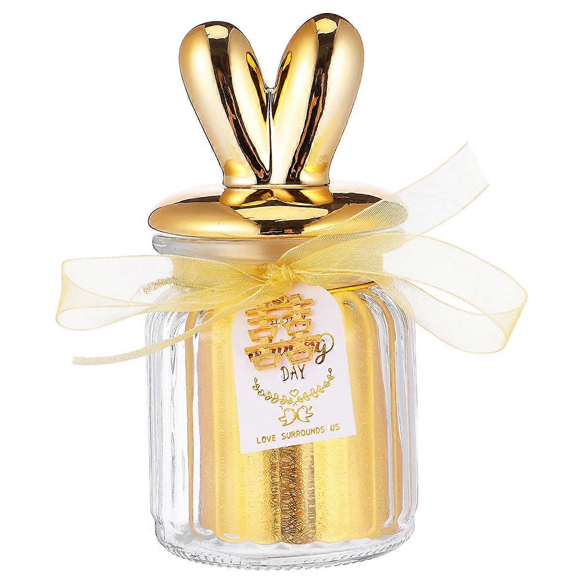 Golden Ceramic Rabbit Jar with Glass Lid Multi Use Airtight Container for Snacks, Gifts, Tea Leaves, Wedding Display