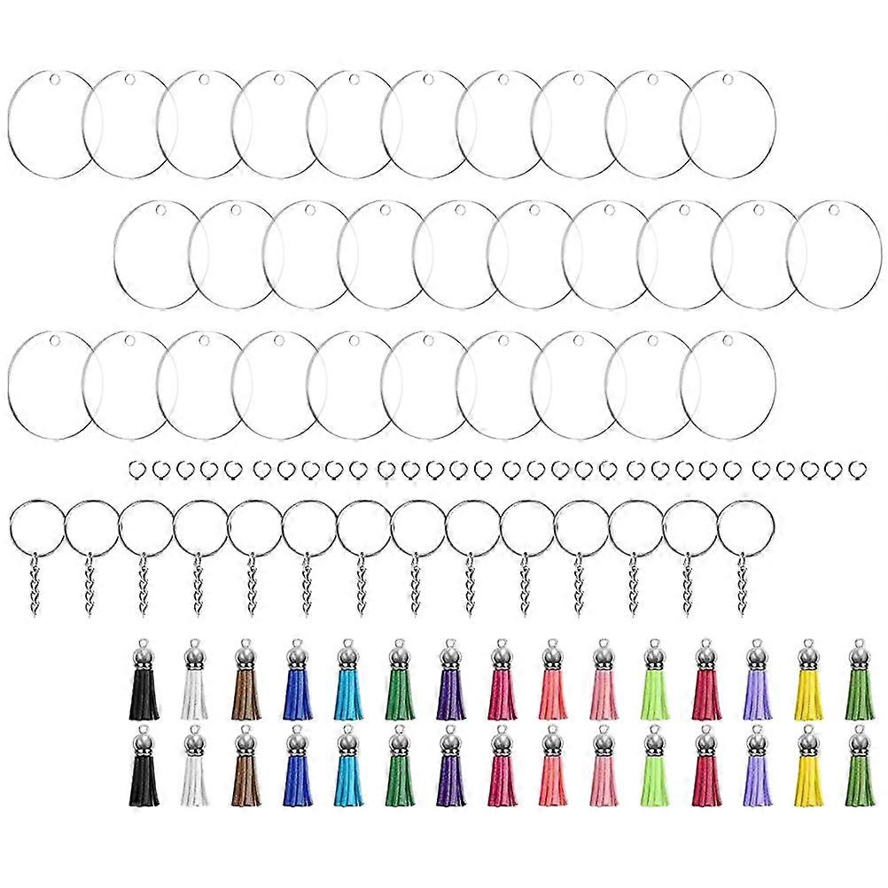 Acrylic Keychain Blanks DIY Crafting Kit with Tassel Pendants, Jump Rings & Chain for Custom Keyring Designs