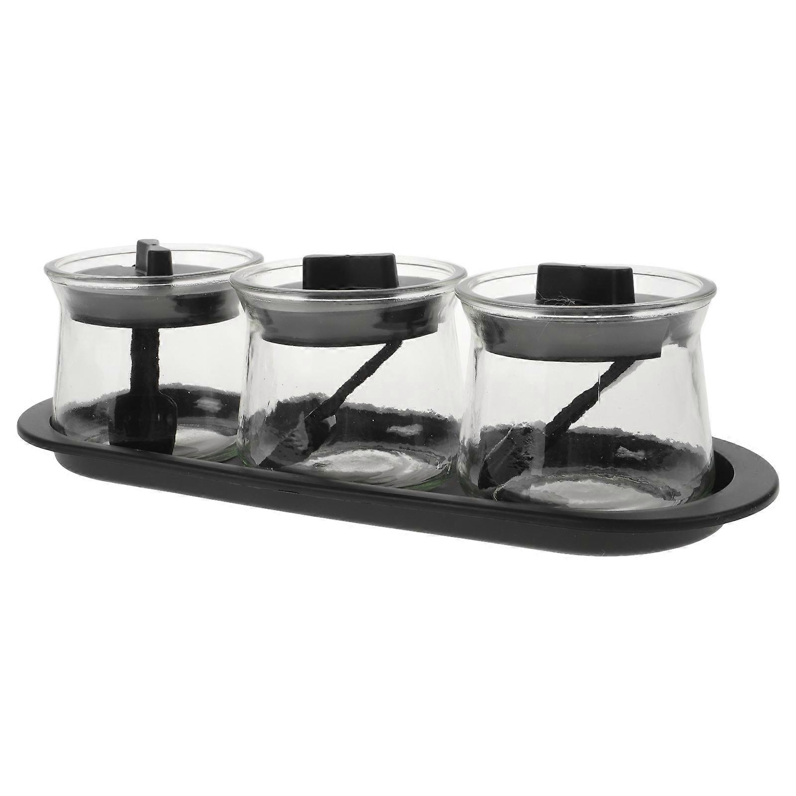 3Pcs Glass Spice Storage Jars with Spoons and Tray for Seasoning Condiments