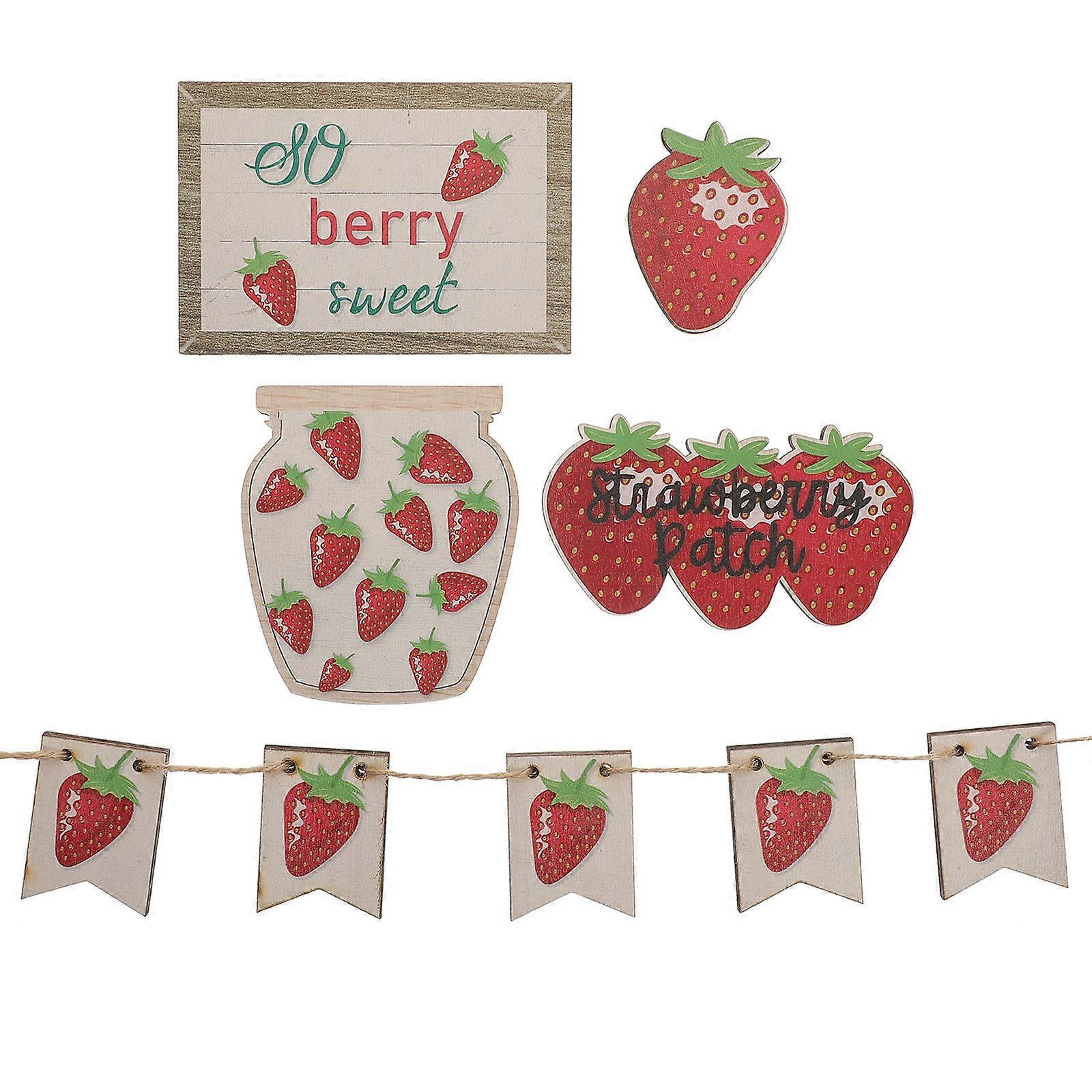 Strawberry Tray Decorations Home Assorted Color 12X8.5CM Wooden 1 Set
