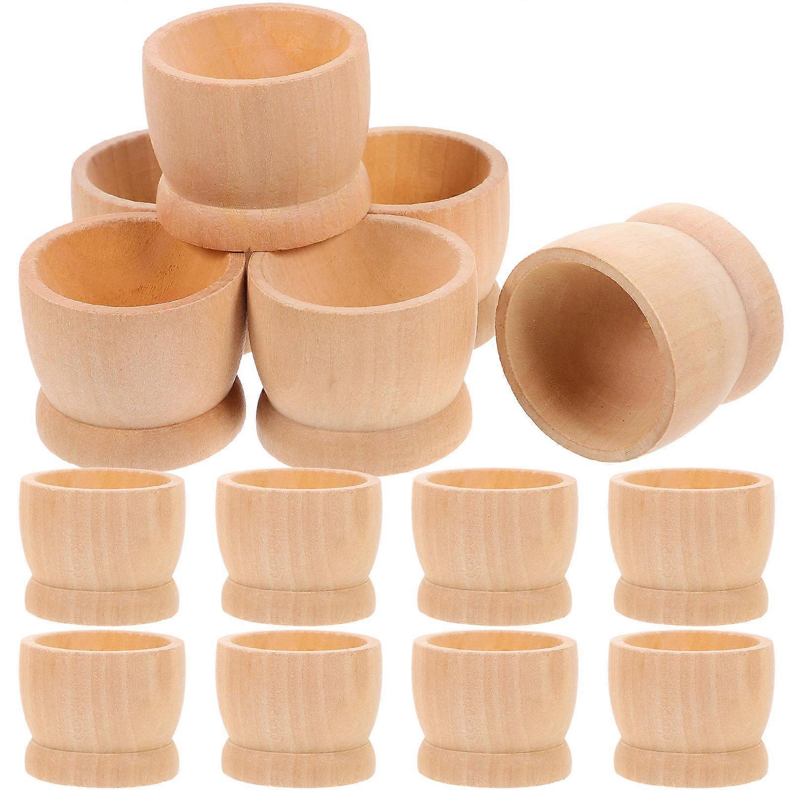 Egg Holder Easter Egg Cup Wood Beige Home Kitchen Decoration 15Pcs