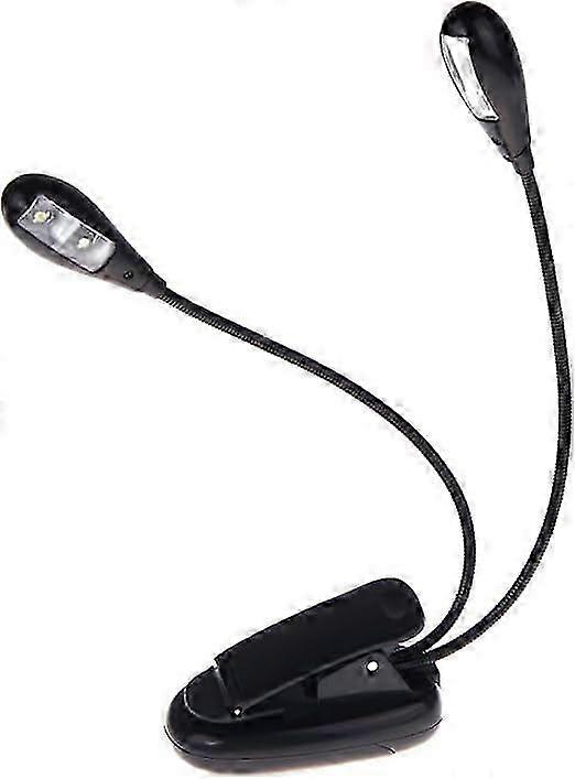 Music Bookshelf Light Clip-On 2 Double Arms 4 LED Flexible Black